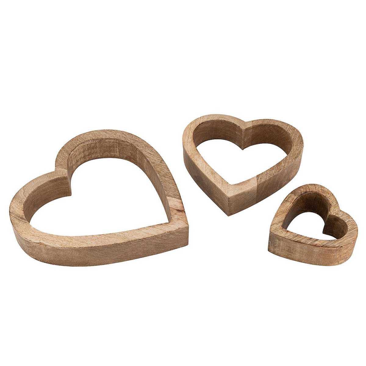 Decofigure Heart 3 Set Wood Figuur 24/18/11 cm bruiloft Decoratie Mango Wood