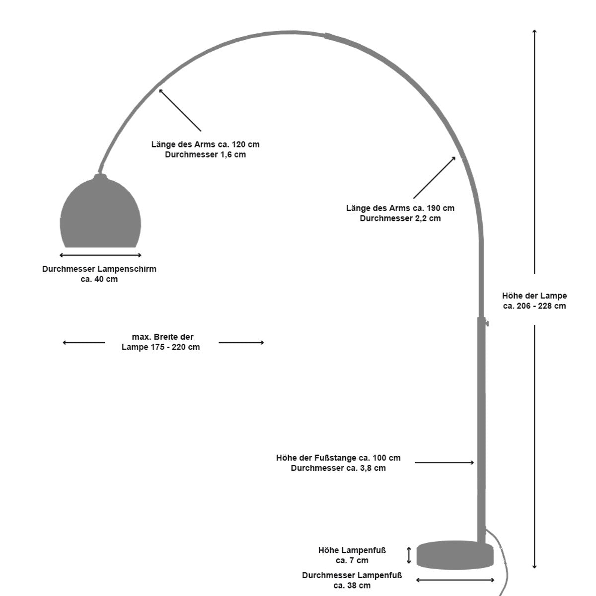 Booglamp 230 cm wit kunststof