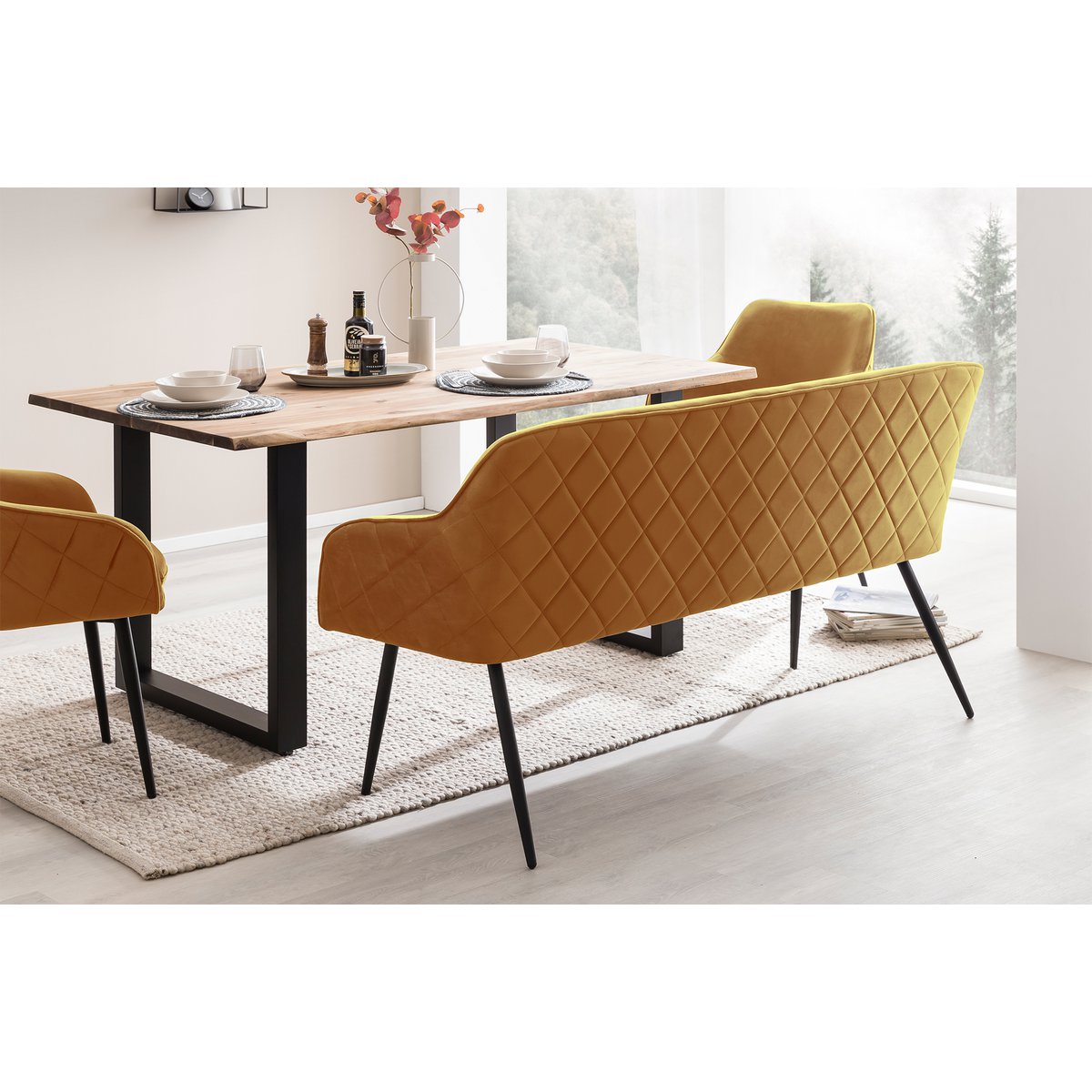 Bank 160 cm fluweel mosterdgeel