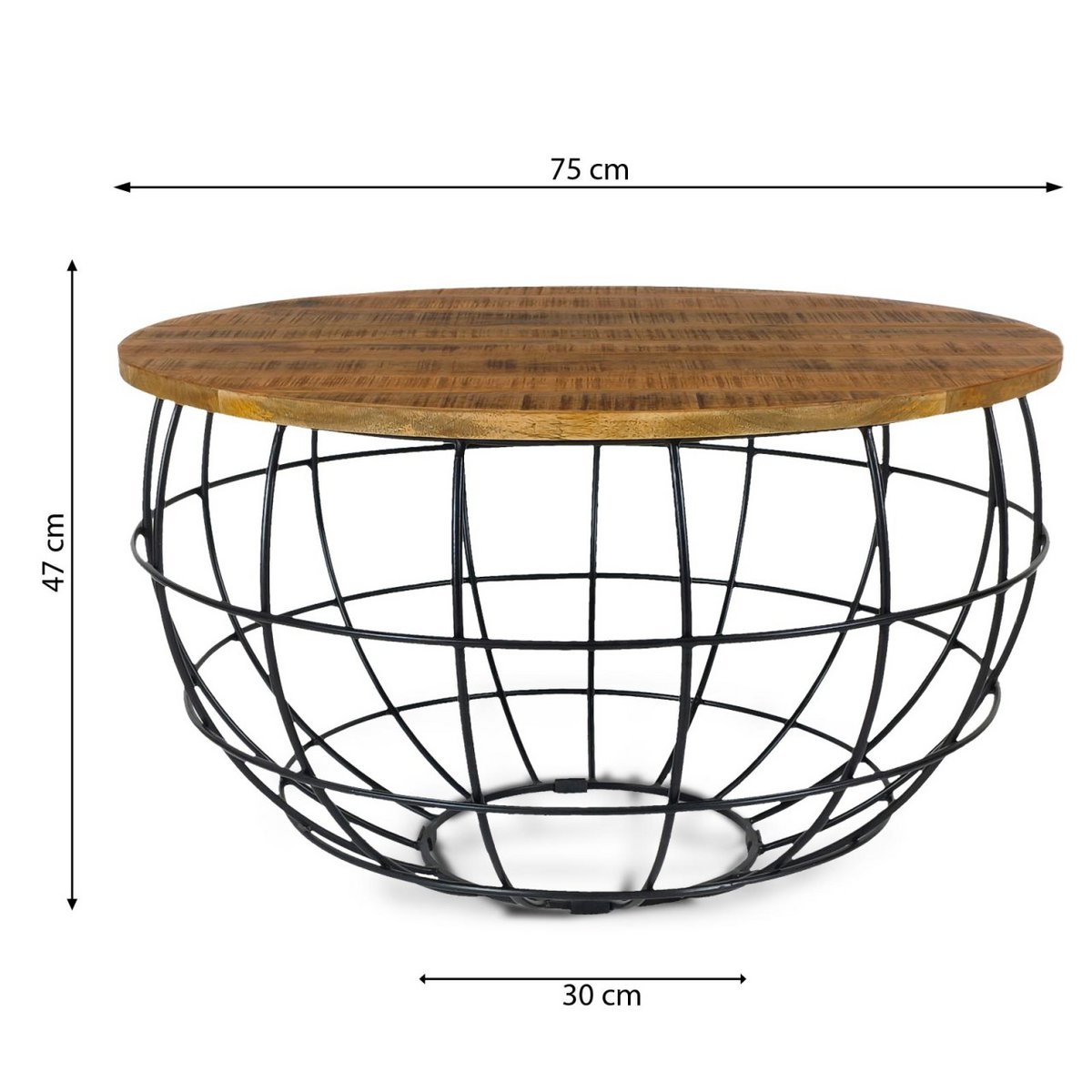 Ronde salontafel duurzaam Lexington ø 75 cm metalen gaas draadframe massief houten salontafel