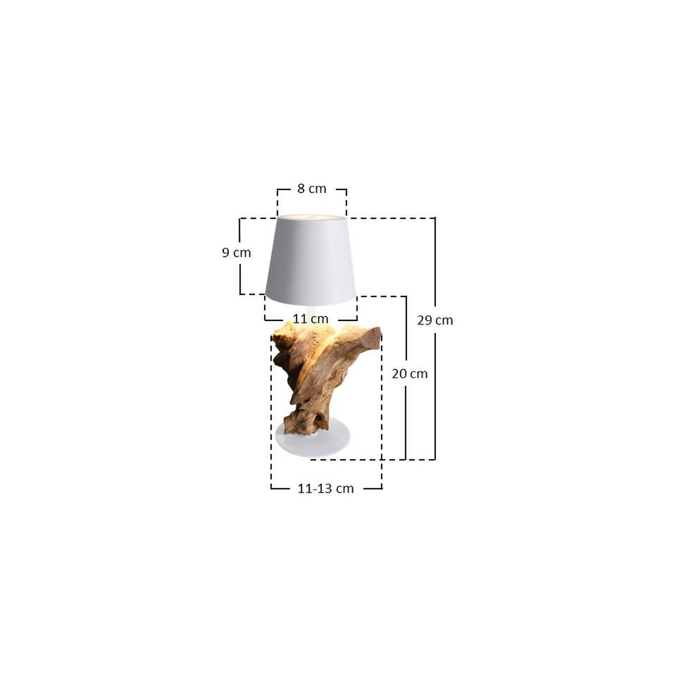 Tafellamp 29 cm naturel/wit met LED batterij