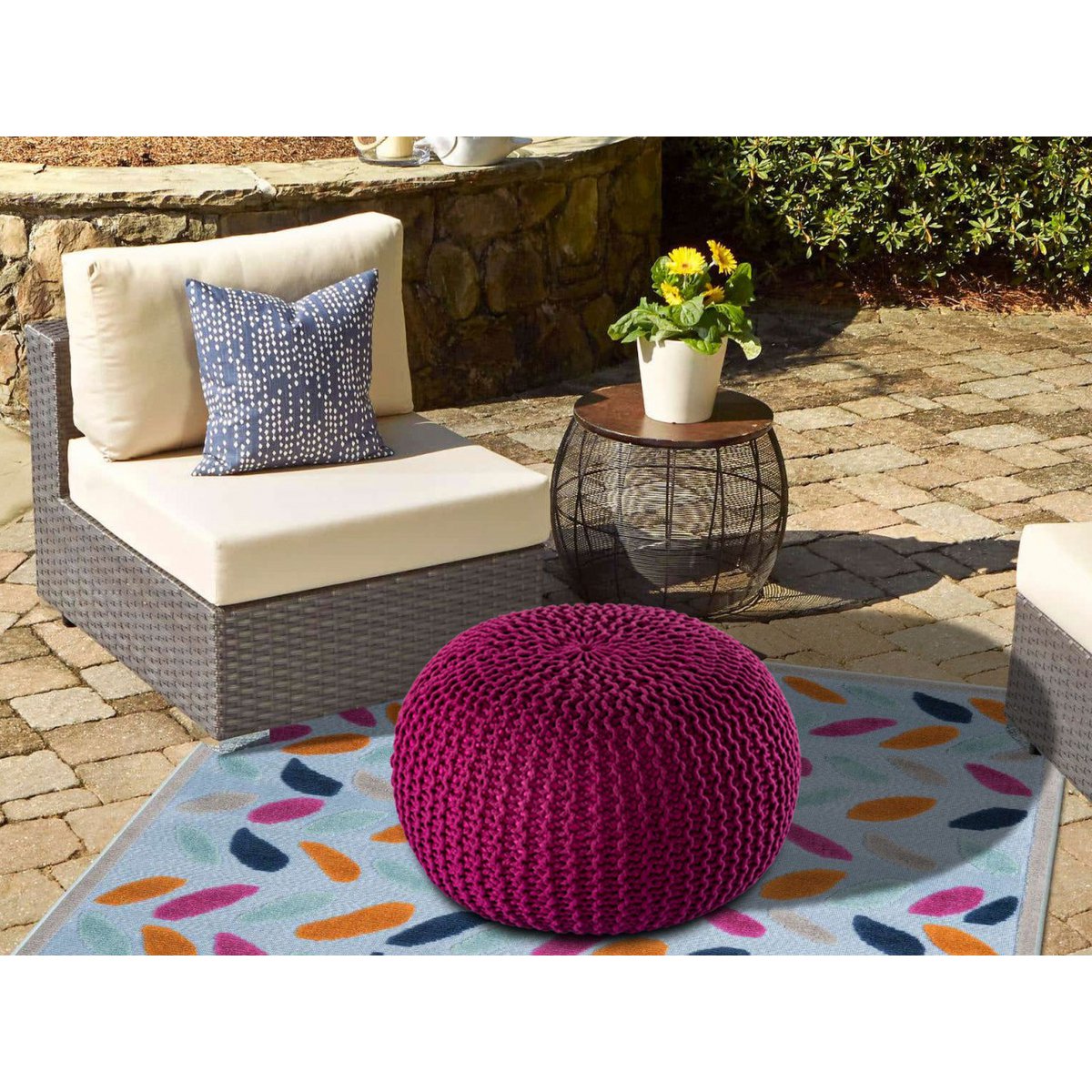 Pouf premium Ø45cm stoel kruk breien pouf in terras pool tuin duurzaam