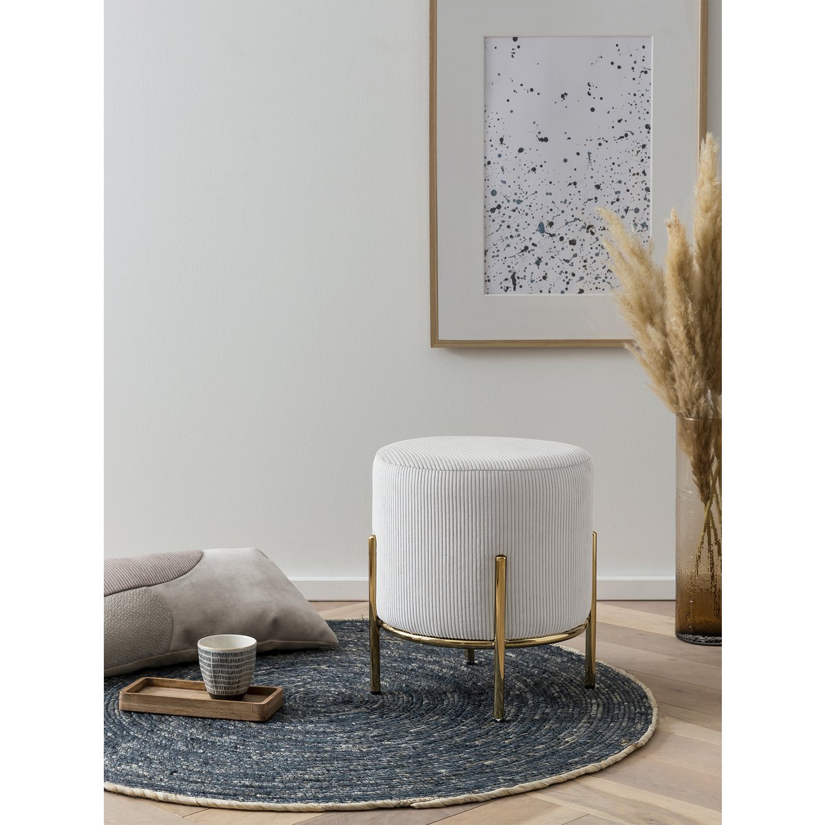 Gestoffeerde kruk Ø35 cm koordoptiek beige