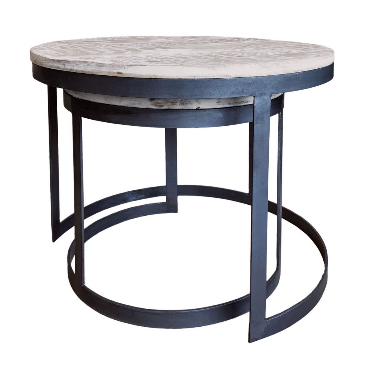 Salontafel set van 2 bijzettafel woonkamertafel rond Austin metalen frame antiek zilver of zwart