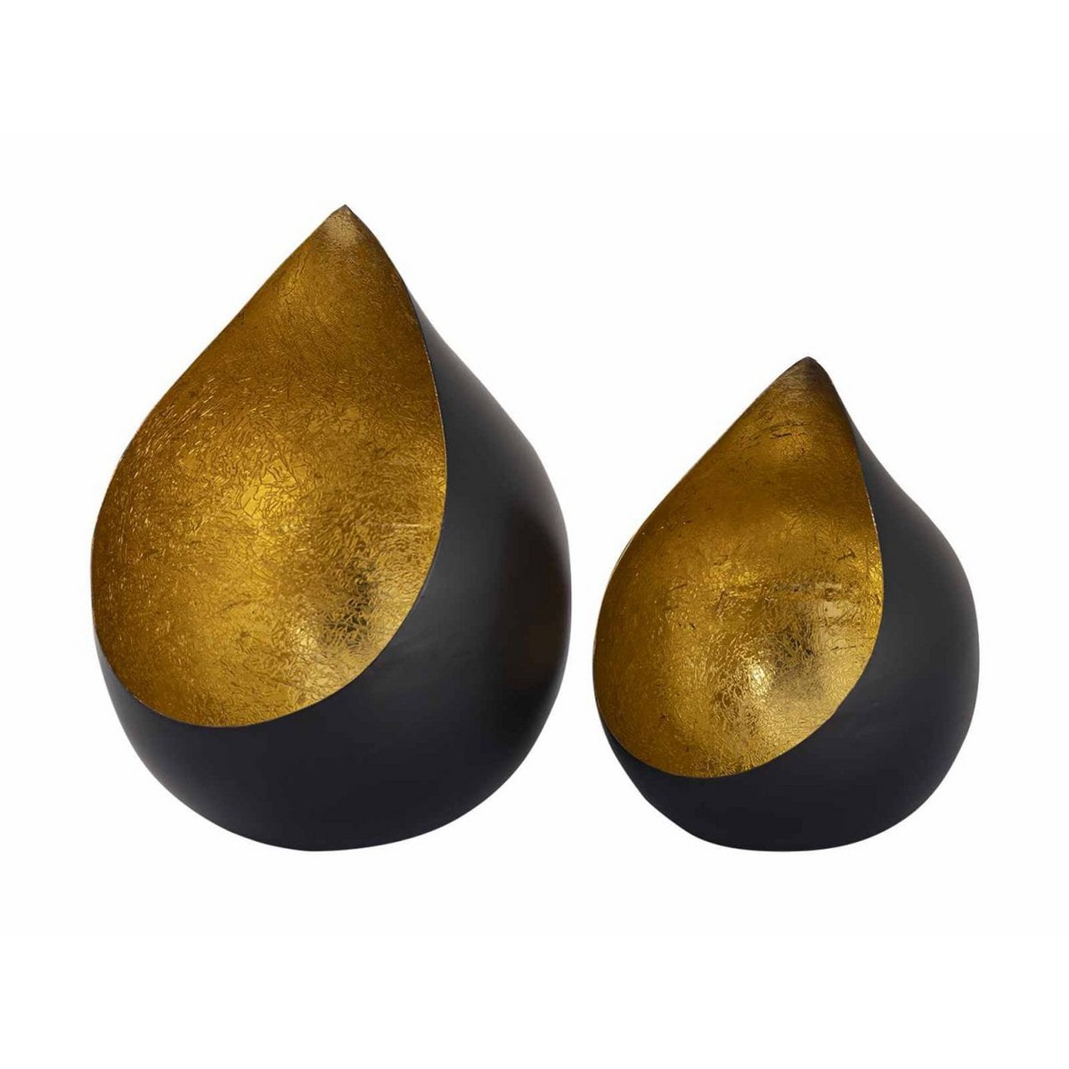 Tealight-houder set 2-delige romy kaarsenhouder drop-vorm zwarte mat vergulde binnenin
