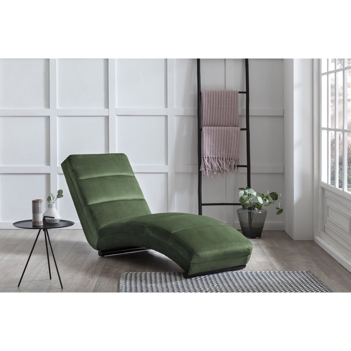 Chaise longue bosgroen fluweel