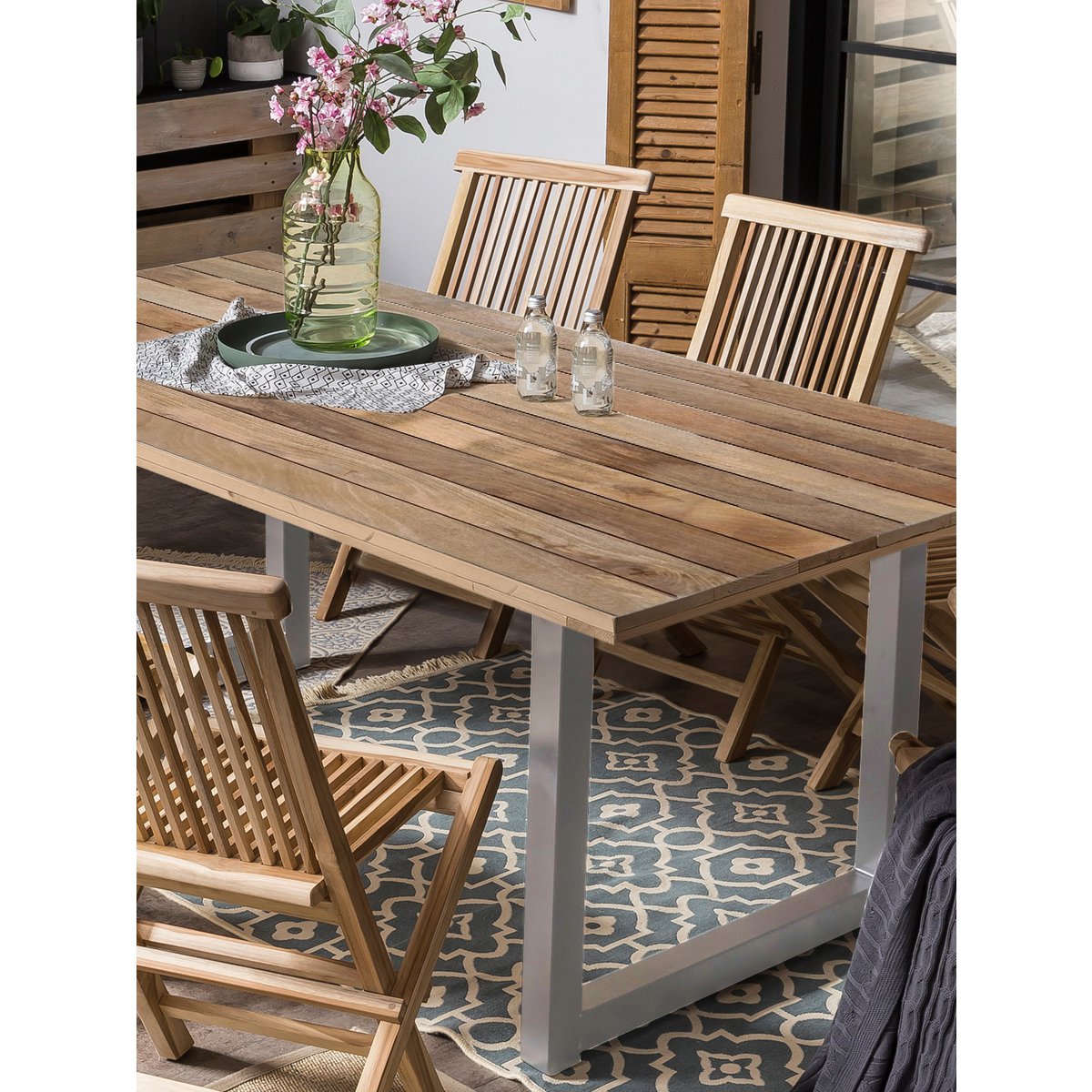 Eettentabel 200 x 100 x 77 cm | Tabel top 43 mm | Mango Nature | U-metaal frame antiek zilver