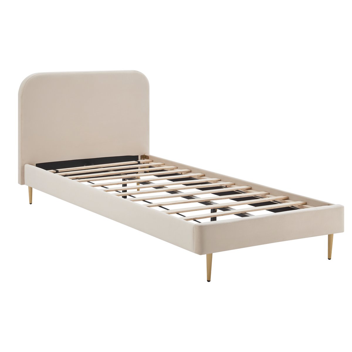 Gestoffeerd bed met beige fluwelen hoes 90x200 cm