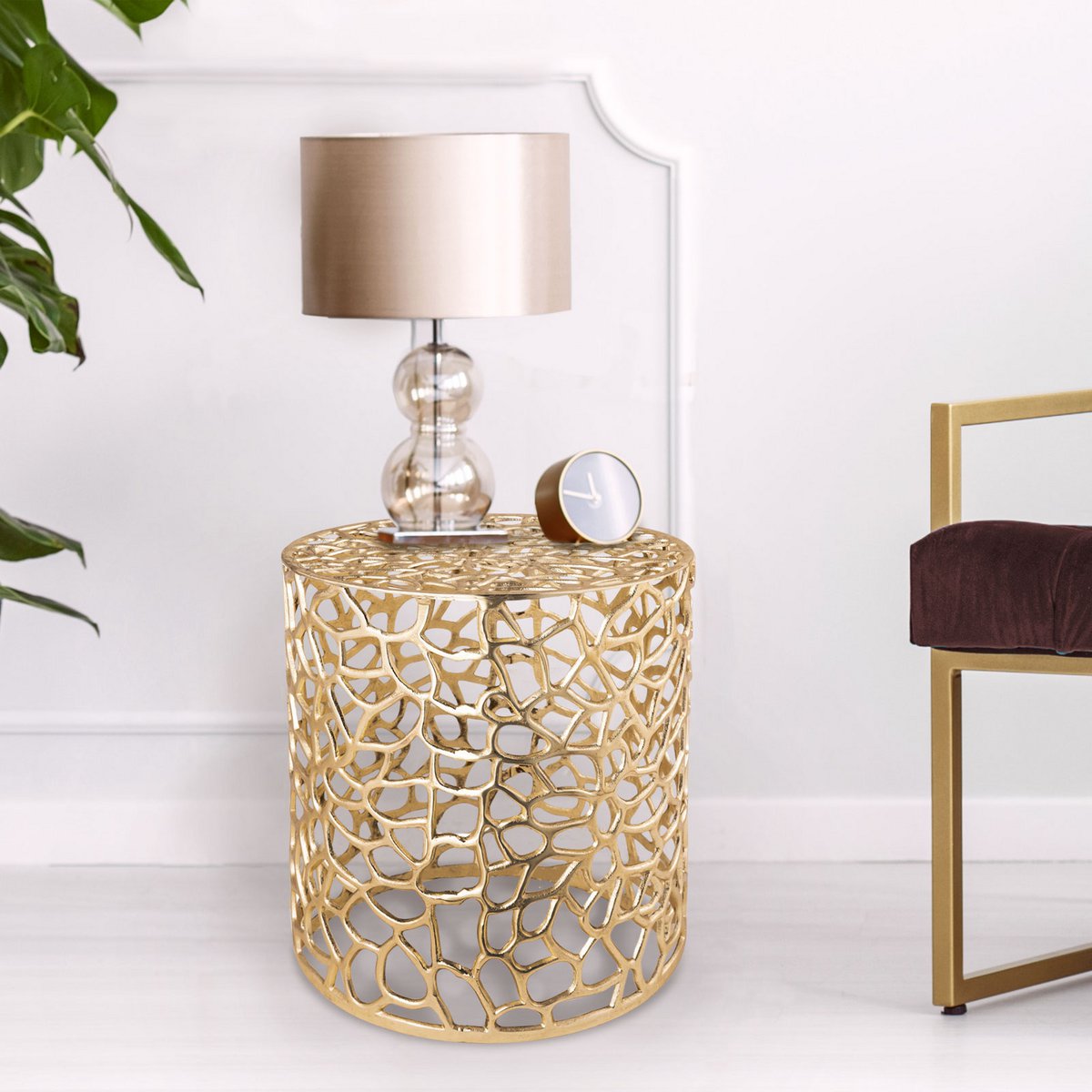 Zij met metalen decoratieve tafel Ø 40 x 46 cm ronde agadir zilver of goud aluminium koraalontwerp