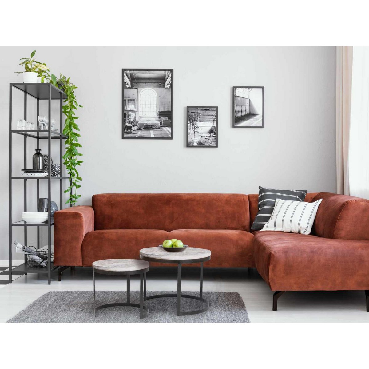 Salontafel set van 2 bijzettafel woonkamertafel rond Austin metalen frame antiek zilver of zwart