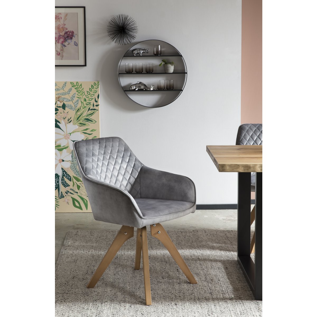 Fauteuil vintage fluweel velours, grijs