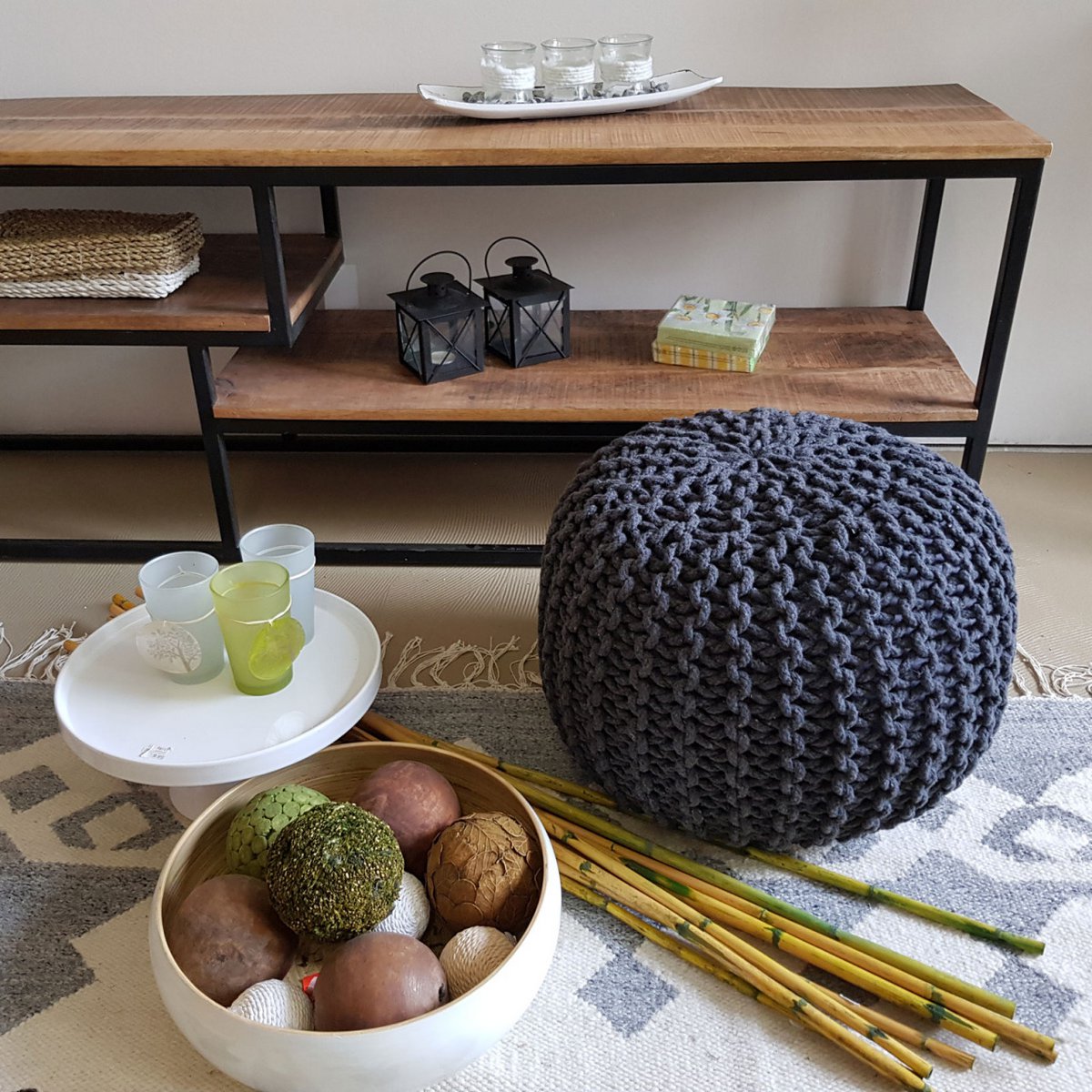 Brei -ontlasting pouf Ø 45 H 30 cm cm stoel pouf breien vloer kussen
