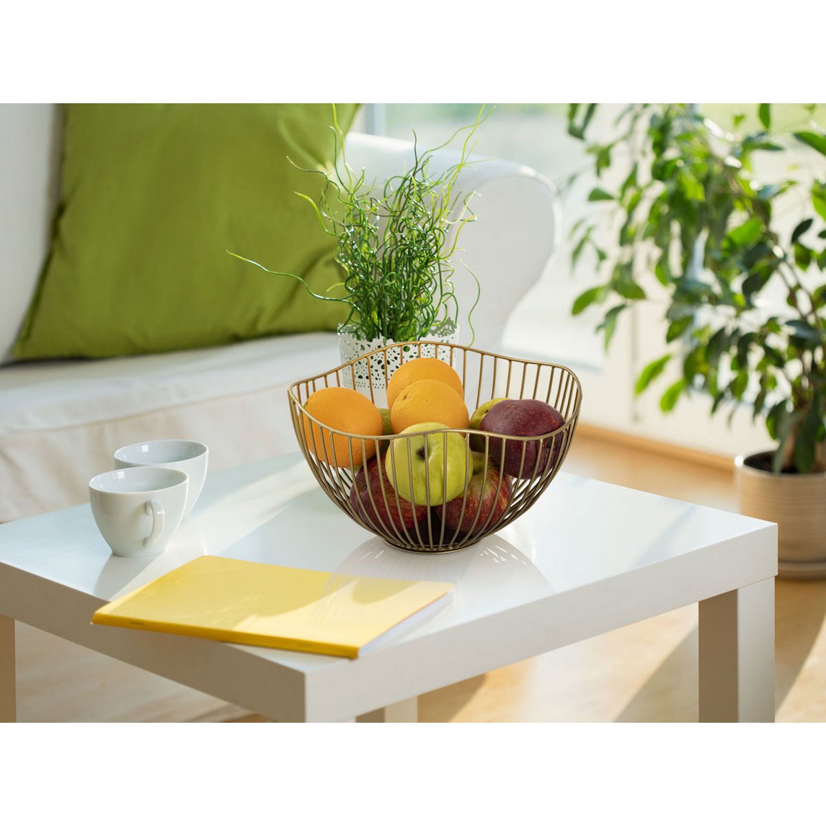 Fruitmand metaal Ø 25 H 14 cm broodmand set 2 stuks fruitkom metaal zwart of gouden ronde golf