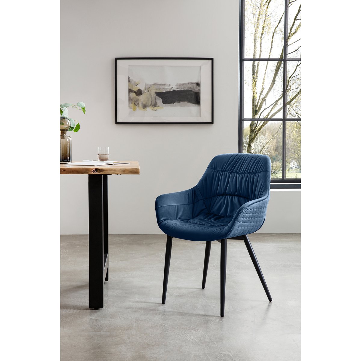 Fauteuil met honingraatstiksel in fluweelblauw