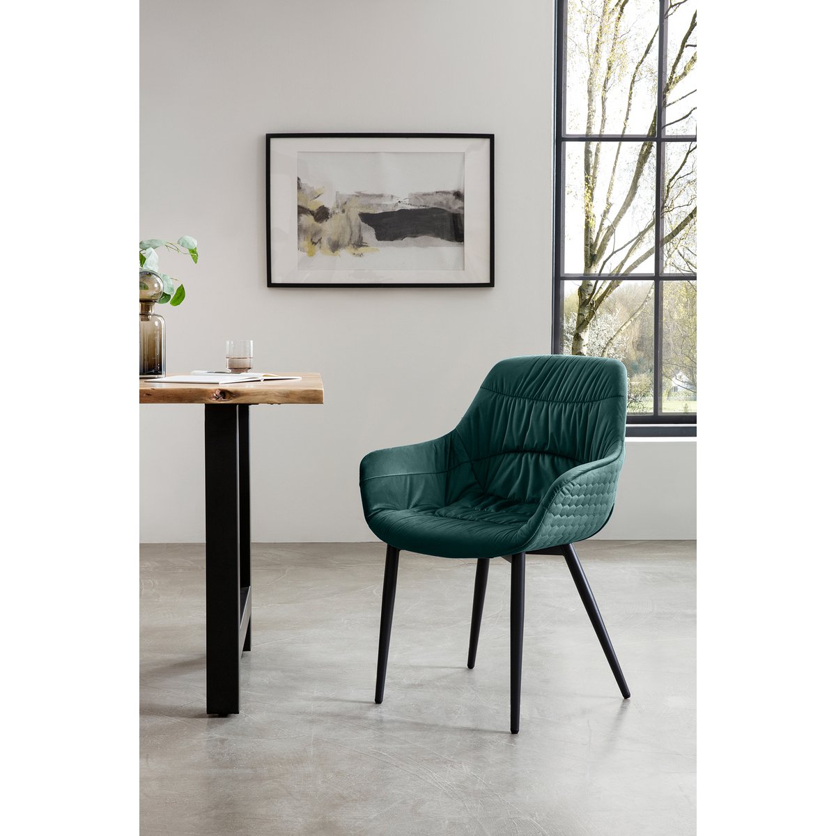 Fauteuil met honingraatstiksel in dennengroen fluweel