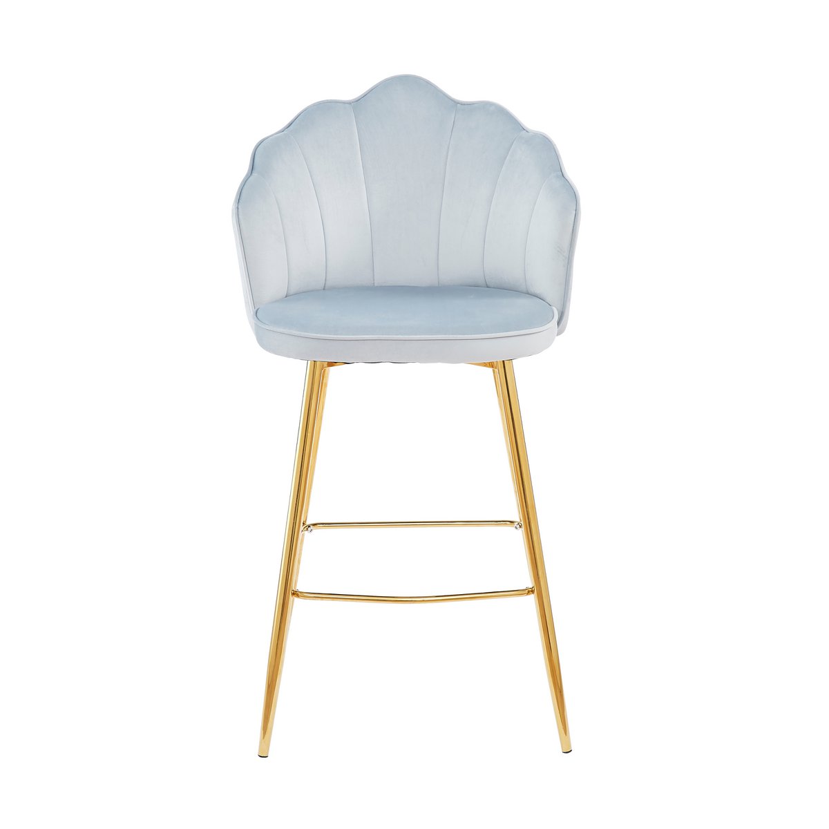 Set van 2 barkrukken met schelpdesign in lichtgrijs fluweel