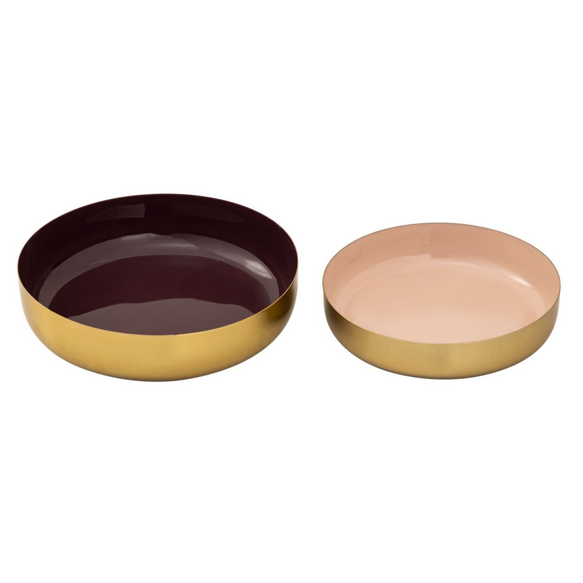 Sierschaal, set van 2, rond, ø 22/18 cm Glam snackschaal, hoogwaardig metaal, binnenzijde goud en email