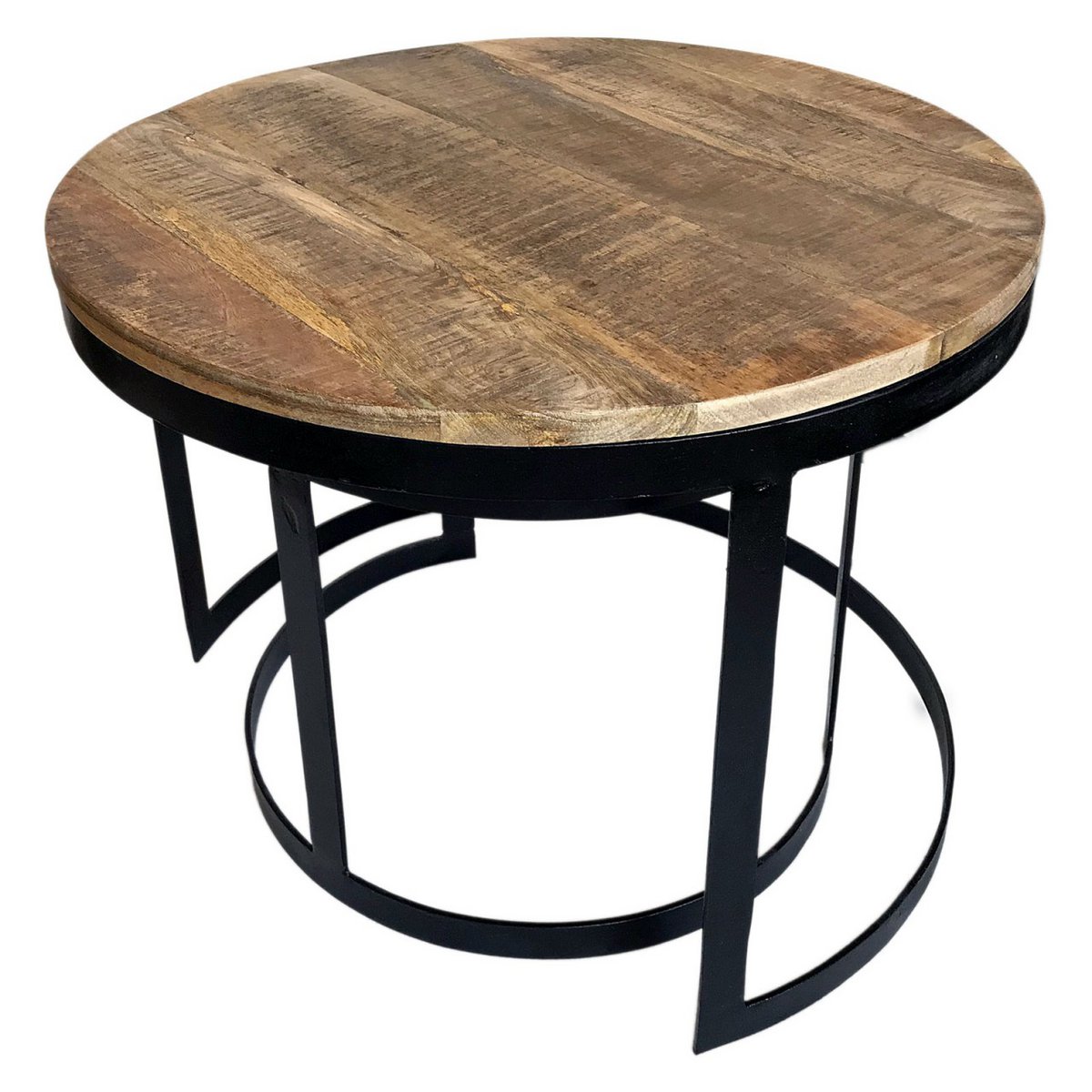 Salontafel set van 2 bijzettafel woonkamertafel rond Austin metalen frame antiek zilver of zwart