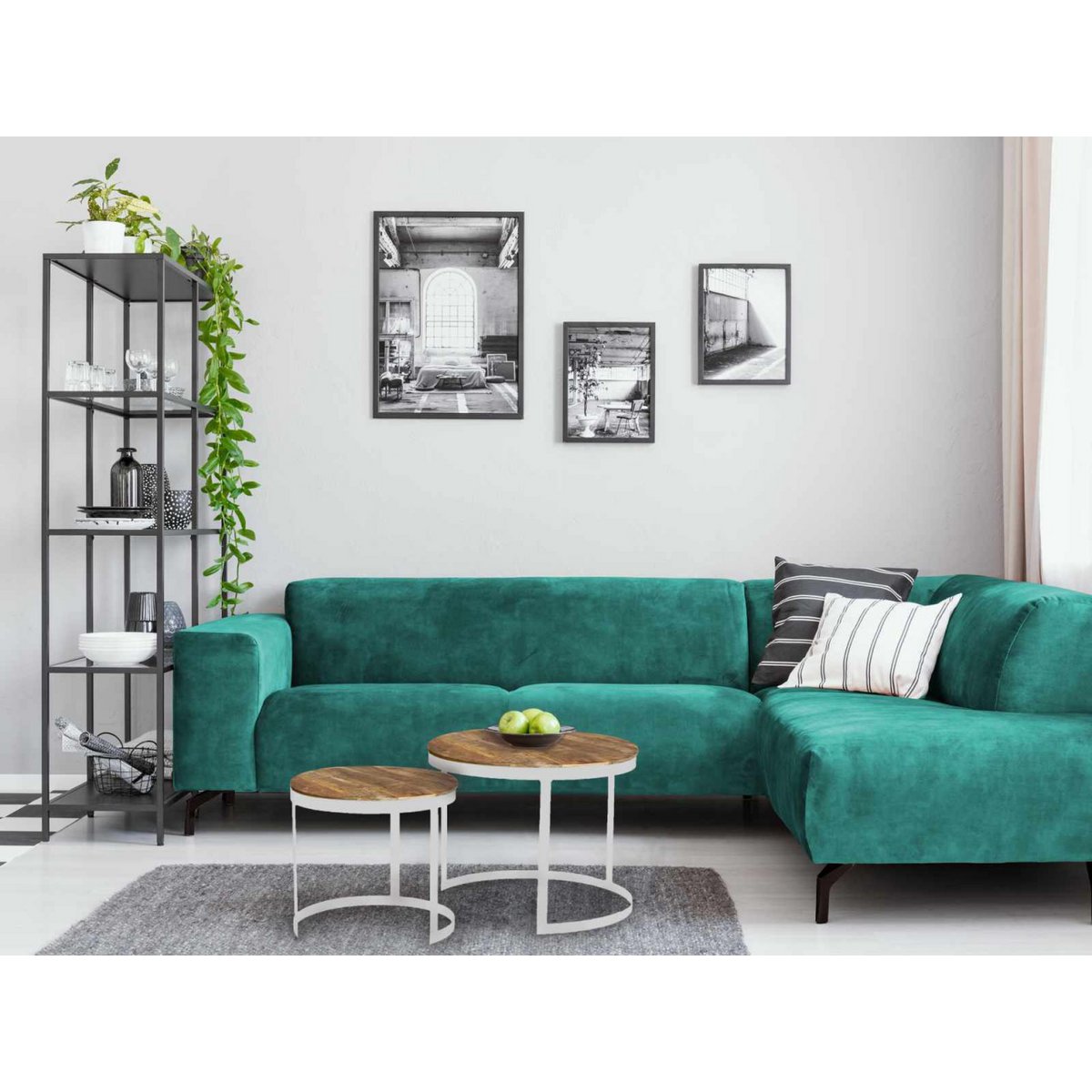 Salontafel set van 2 bijzettafel woonkamertafel rond Austin metalen frame antiek zilver of zwart