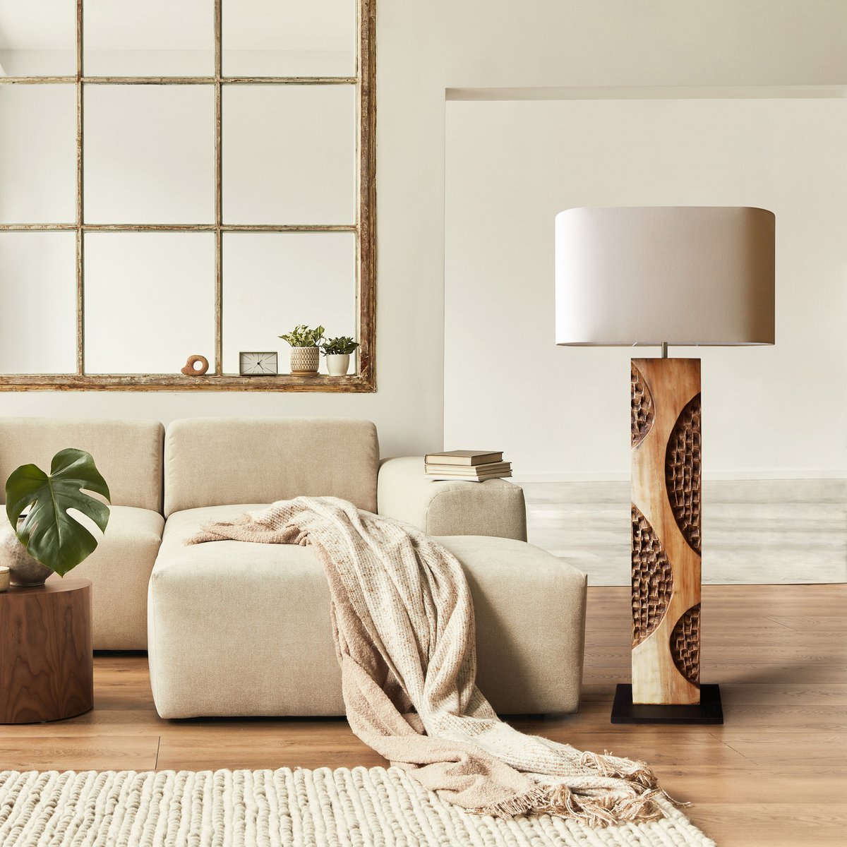 Vloerlamp acacia/linnen naturel 171 cm