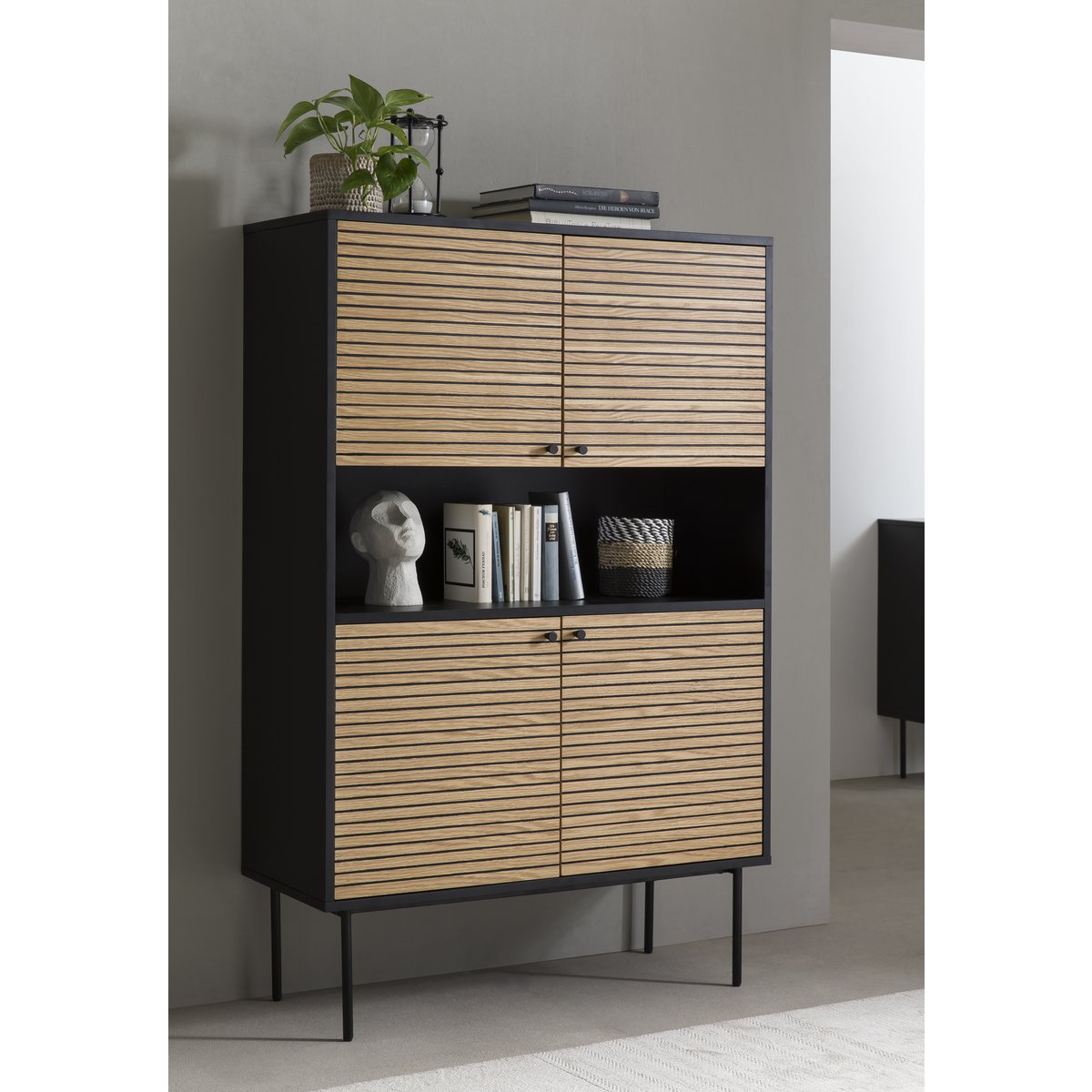 Dressoir zwart/eiken echt houtfineer