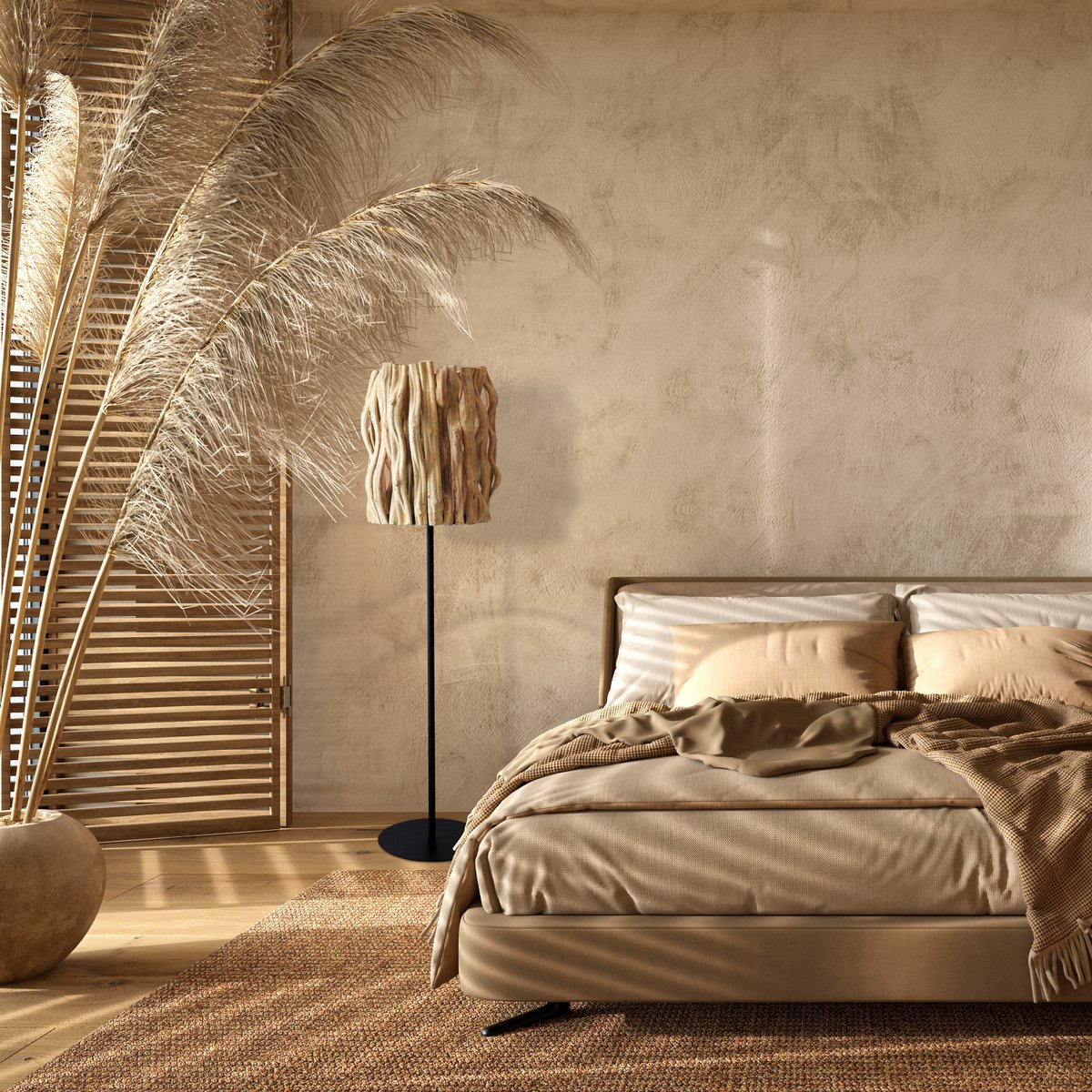 Vloerlamp drijfhout naturel/zwart 140 cm