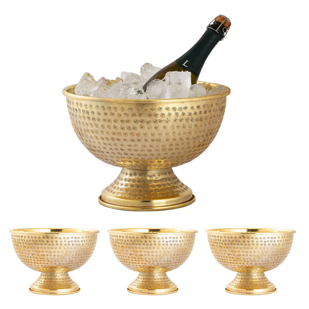 Fleskoeler wijnkoeler 4-delige metaal Ø 29 cm champagne koeler ronde zilveren goud ijs skyhears champagne