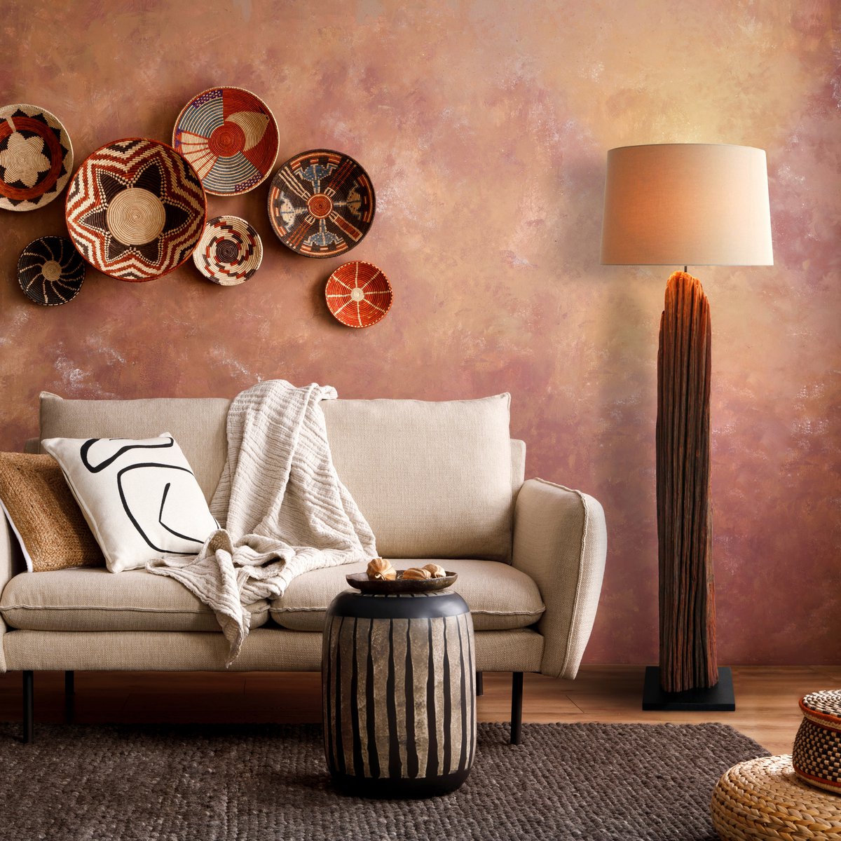 Vloerlamp drijfhout naturel/wit 175 cm