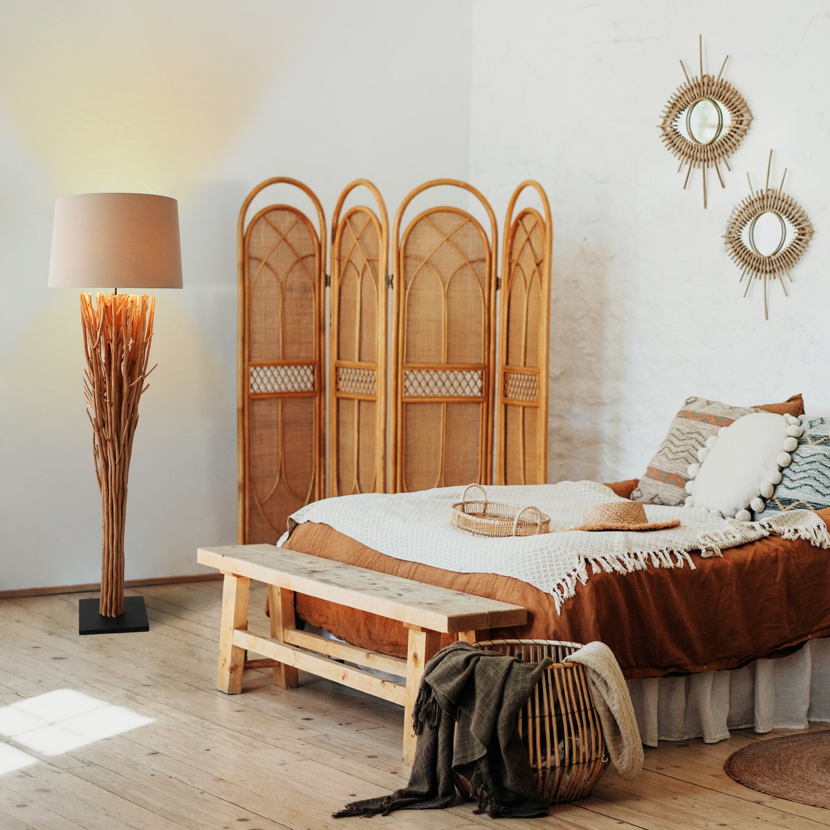 Vloerlamp drijfhout naturel/wit 175 cm