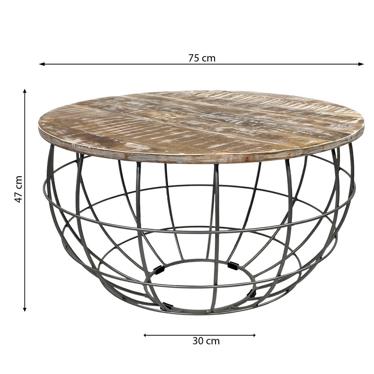 Ronde salontafel duurzaam Lexington ø 75 cm metalen gaas draadframe massief houten salontafel