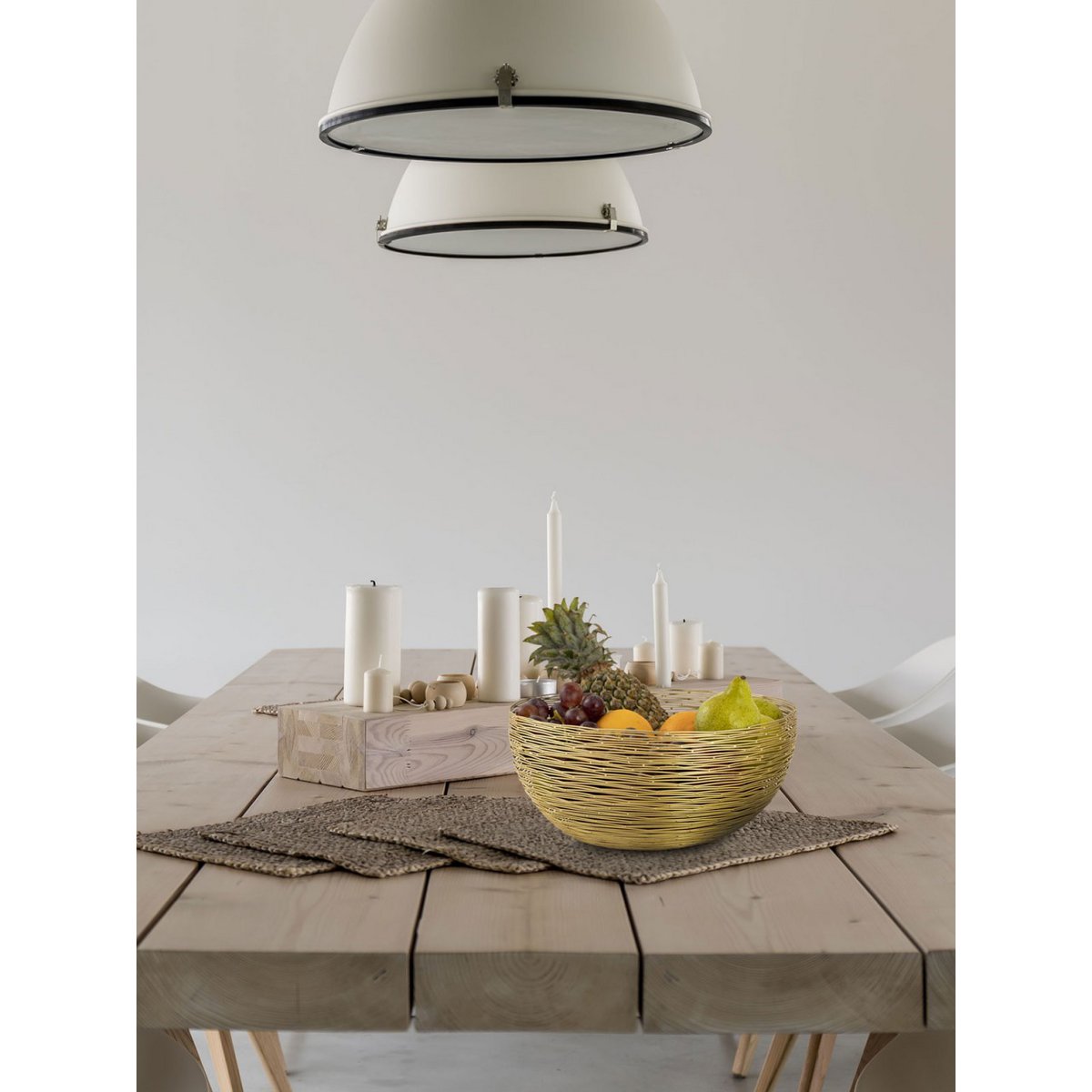 Fruitmand 4-delige Ø 30 cm H 13 cm broodmand fruitkom metaal rond zilveren of gouden poppendraadstructuur