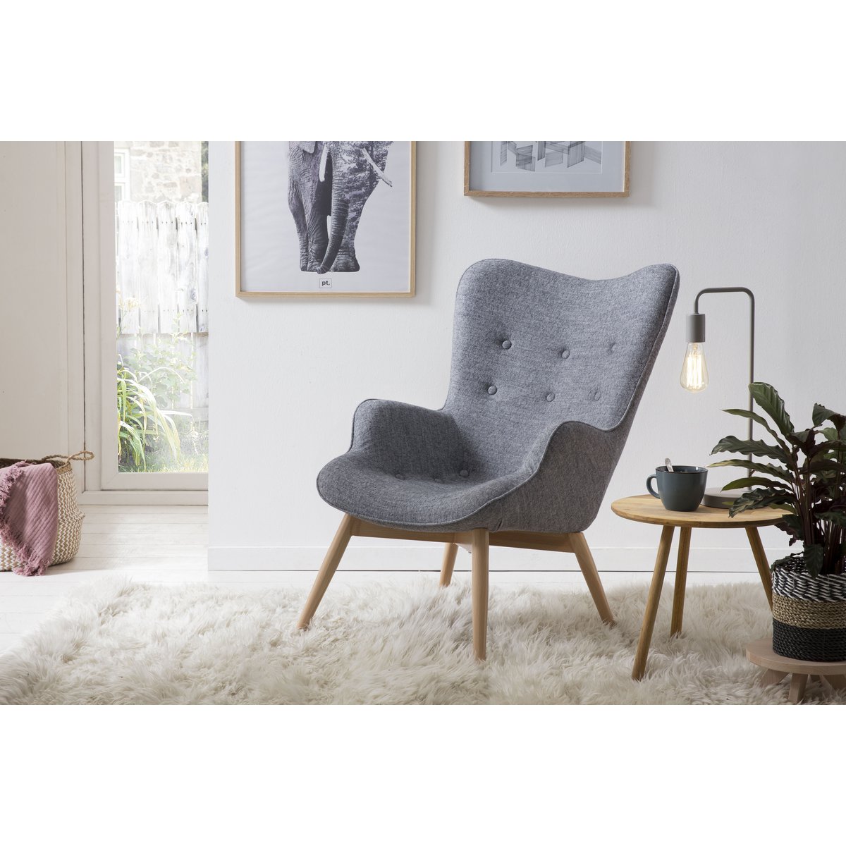 Fauteuil in grijze geweven stof