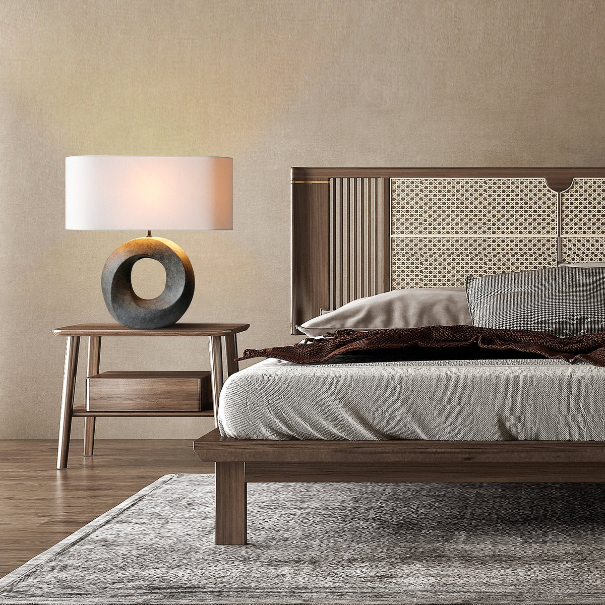 Tafellamp keramiek/linnengroen/beige
