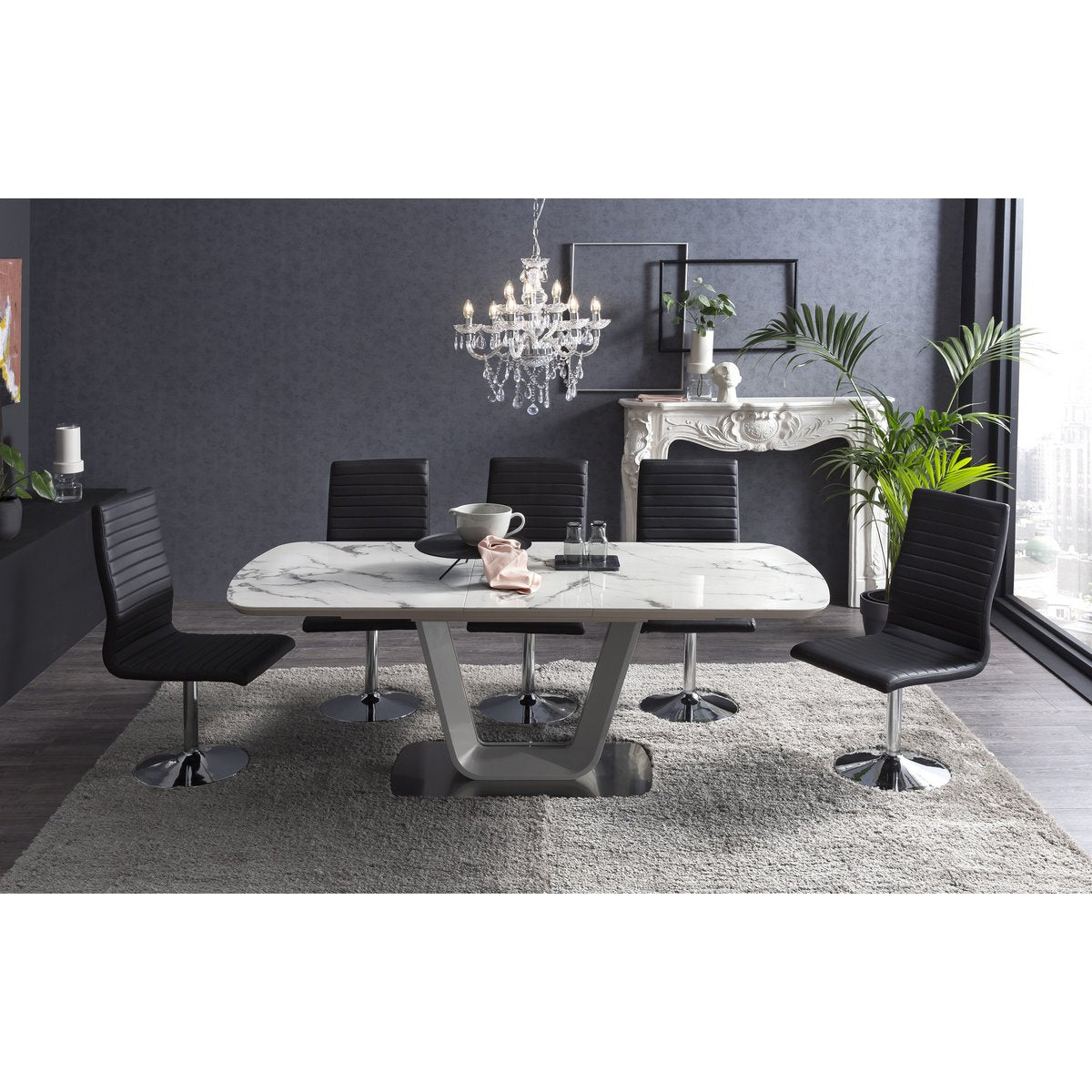 Eetkamerstoelen zwart kunstleerlook set van 4