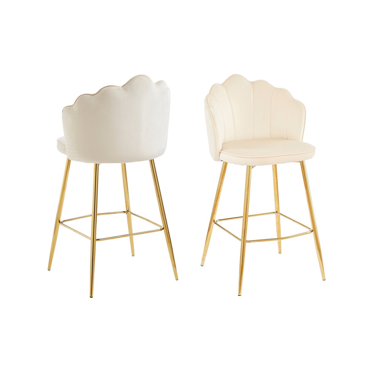 Set van 2 barkrukken met schelpdesign in beige fluweel