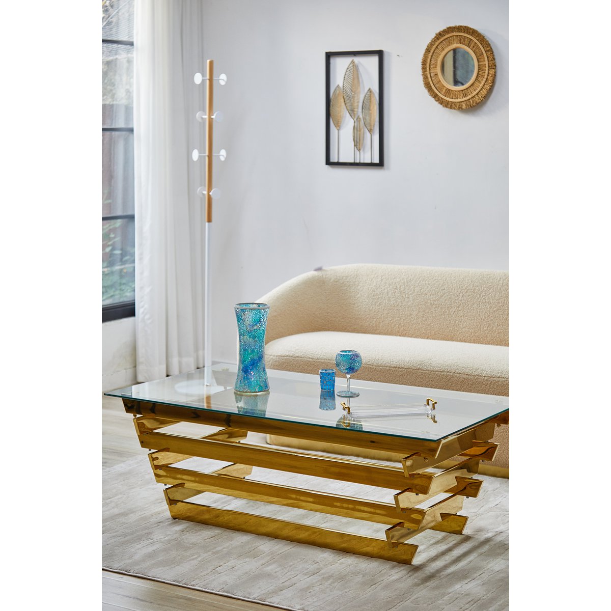 Salontafel 130x70 cm goud/helder glas
