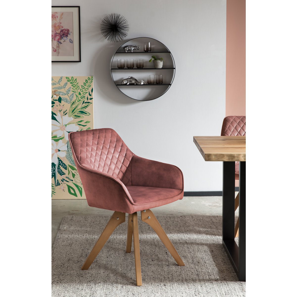 Fauteuil vintage fluweel velours, roze