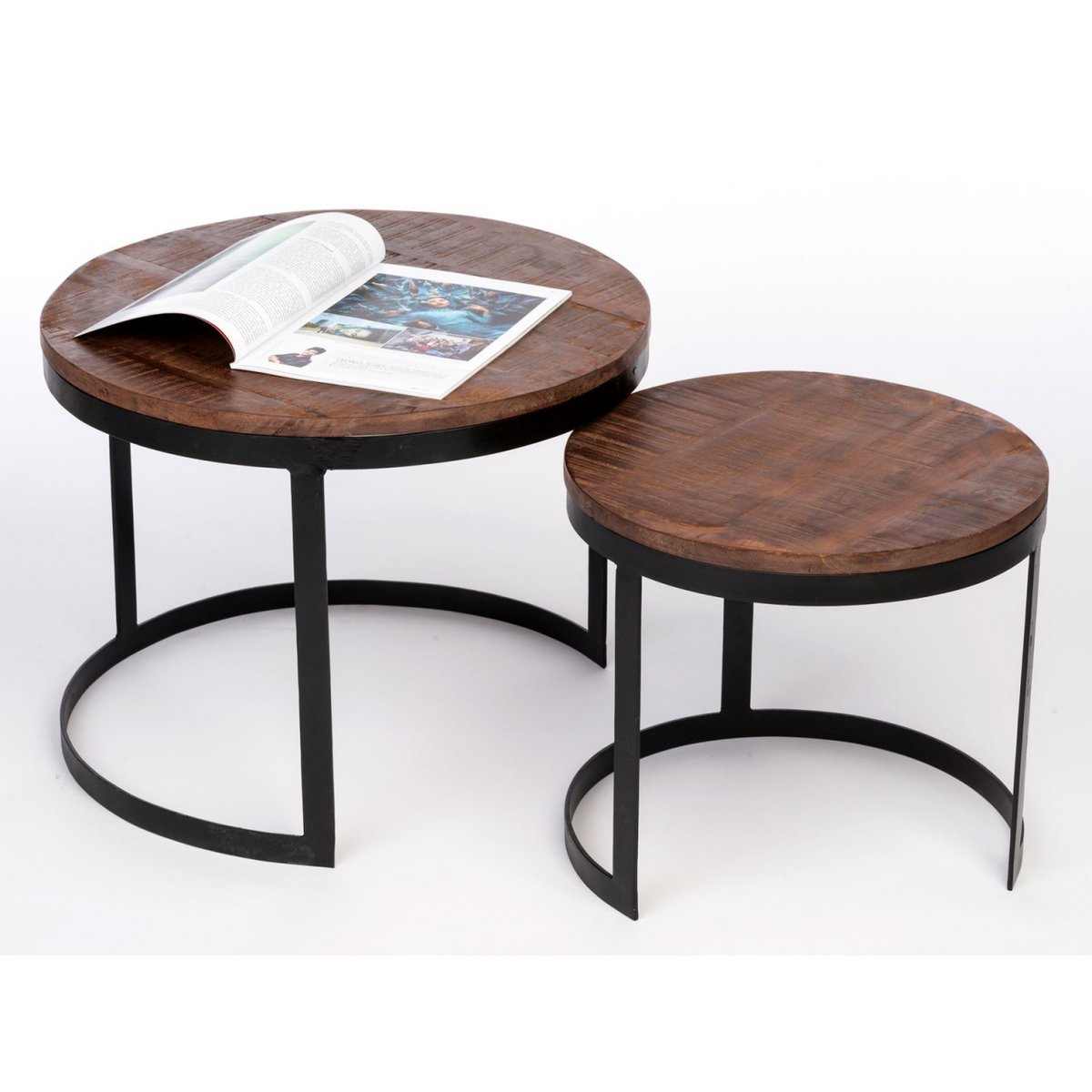 Salontafel set van 2 bijzettafel woonkamertafel rond Austin metalen frame antiek zilver of zwart