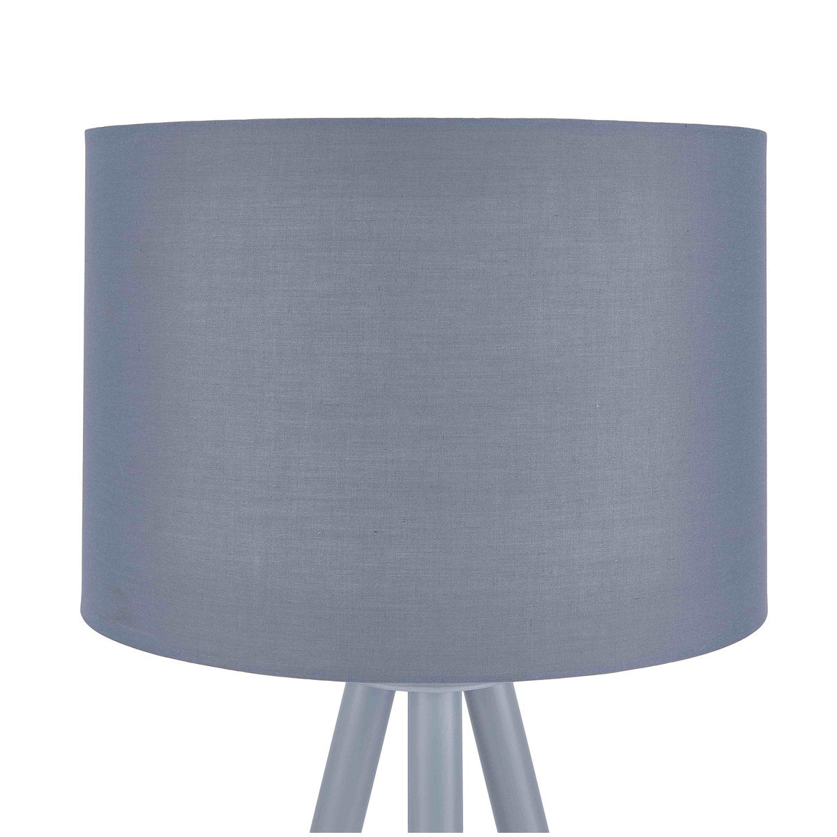 Staande lamp met houten frame en grijs/naturel stoffen kap