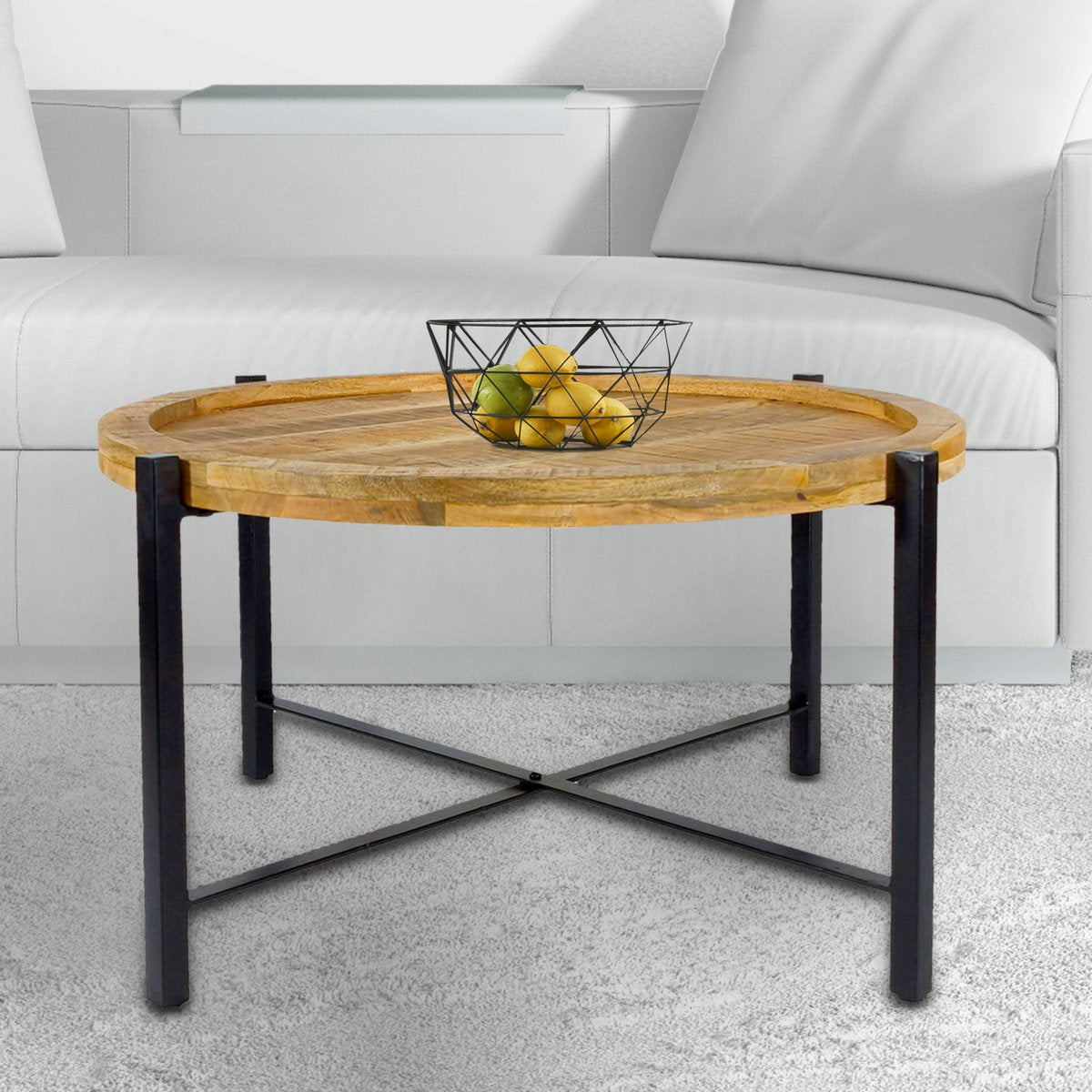 Salontafel Ø75cm bijzettafel woonkamer tafel rond sioux metalen frame