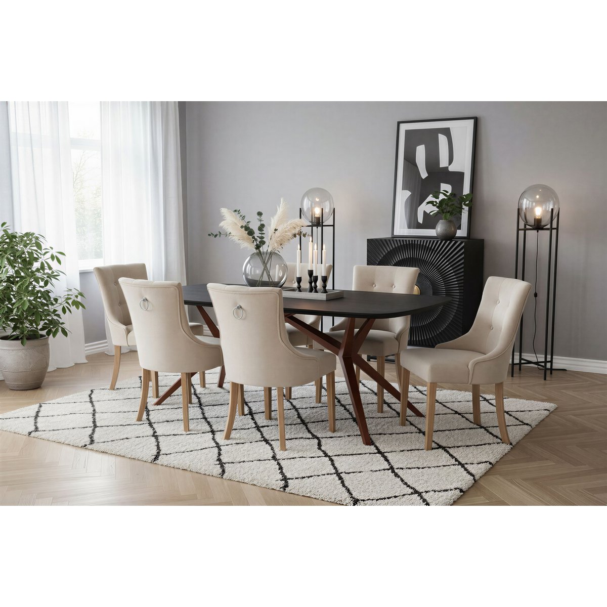 Eettafel 180x90 cm, Mango blad, stalen sterframe in antiekbruin