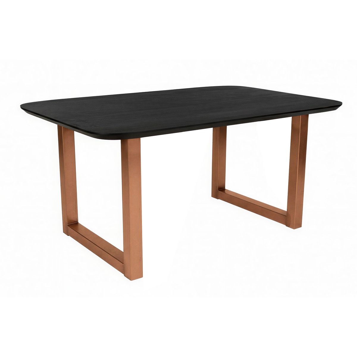 Eettafel 240x100 cm, 30 mm blad mango zwart, stalen frame antiek bruin
