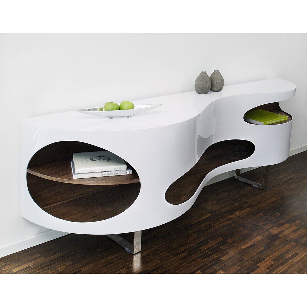 Dressoir 200x50x75 cm wit/walnoot