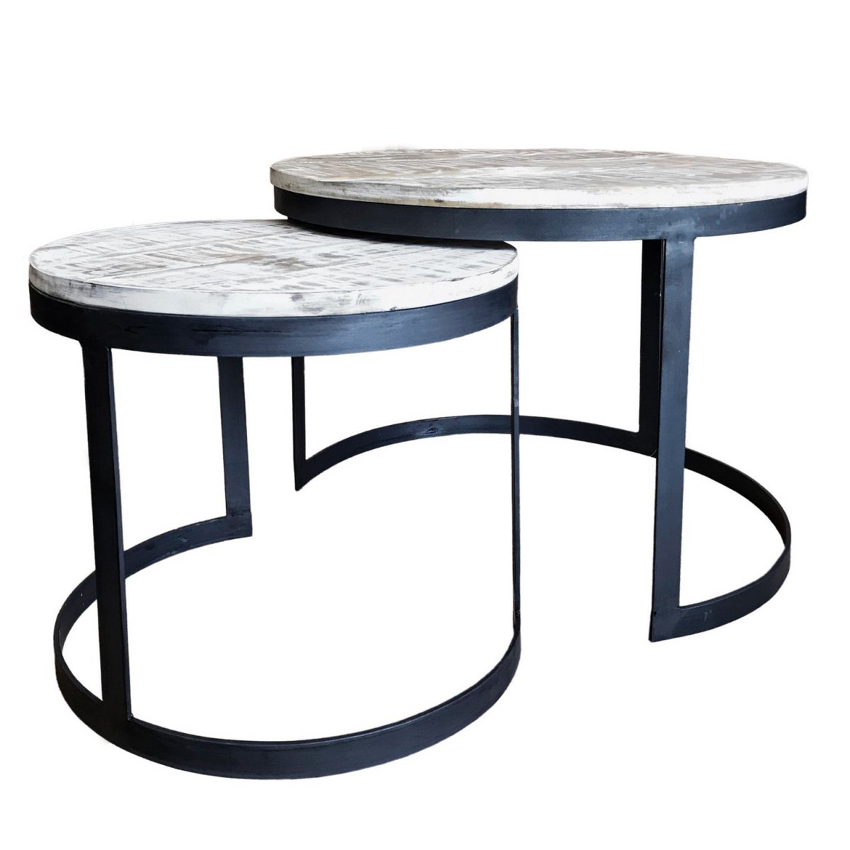 Salontafel set van 2 bijzettafel woonkamertafel rond Austin metalen frame antiek zilver of zwart