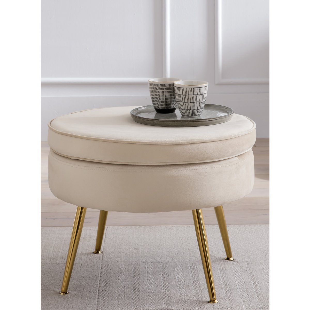 Ronde poef in beige fluweel