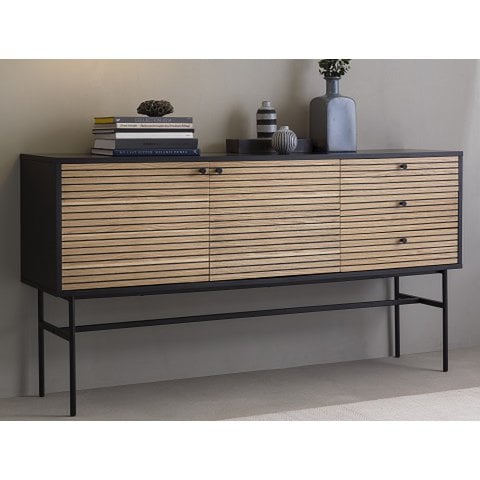 Dressoir zwart/eiken echt houtfineer