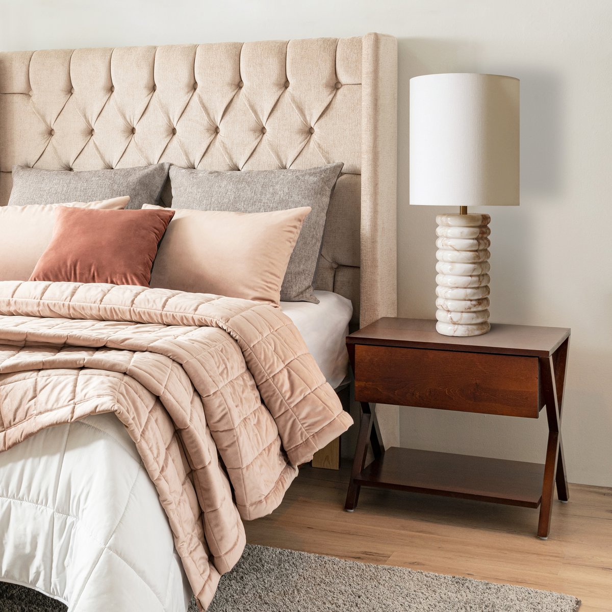 Tafellamp marmer/linnen beige