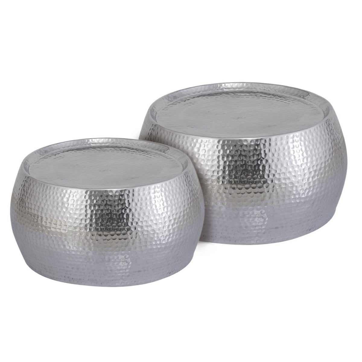 SUILY TABEL 2 DAKAR STRAAK DRAAG Ø 55/43 X H 30/28 cm zilveraluminium gehamerd