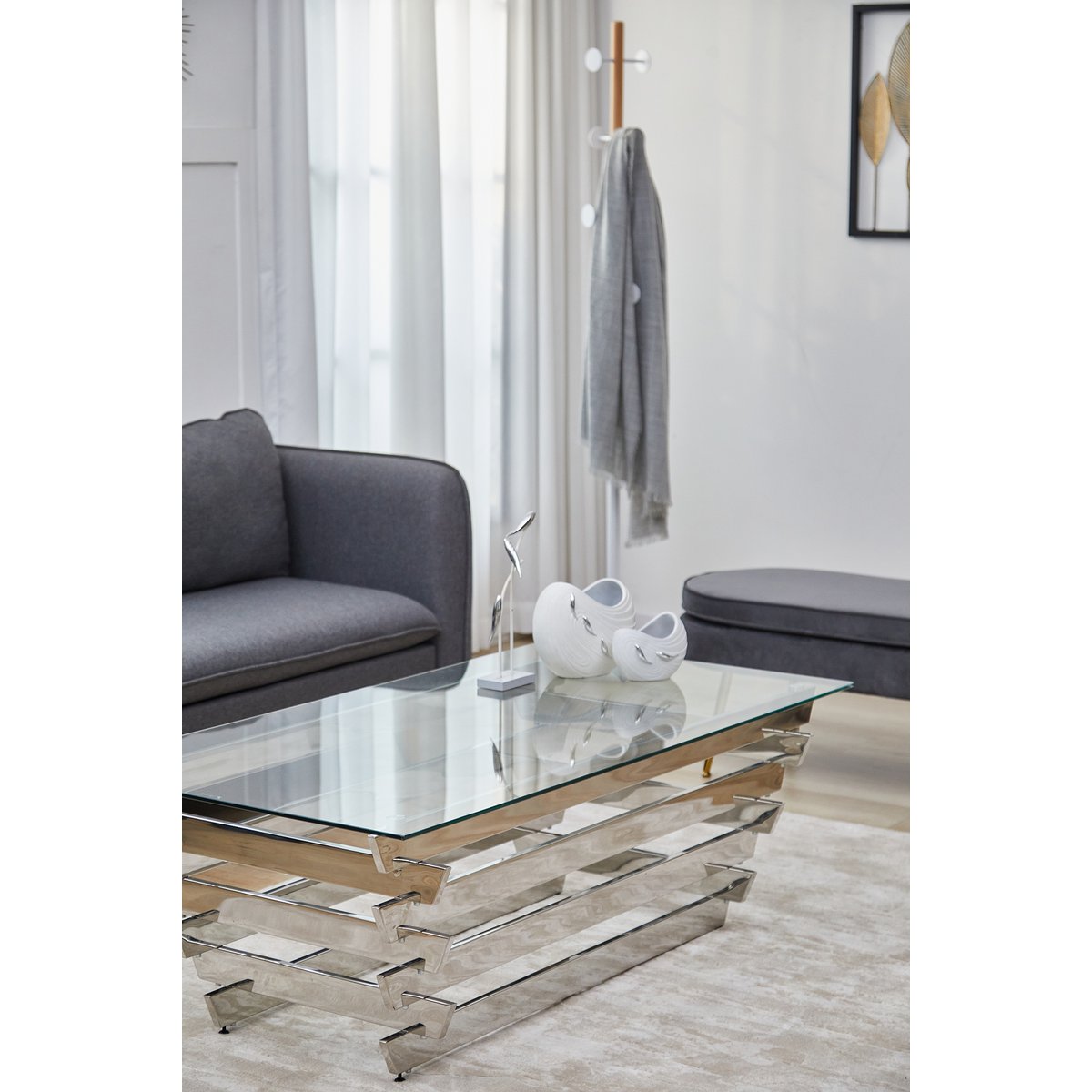 Salontafel 130x70 cm zilver/helder glas