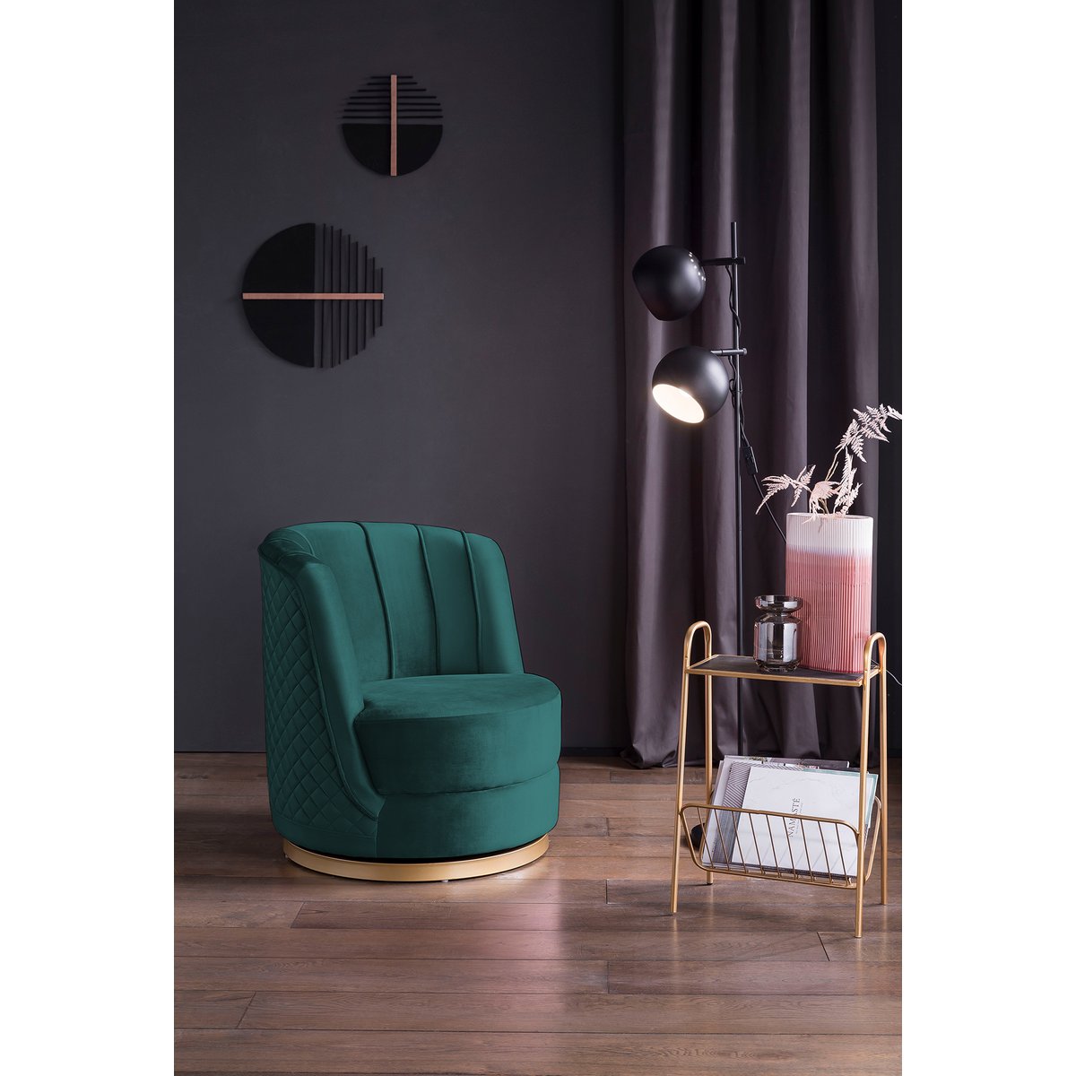 Groen fluwelen draaifauteuil